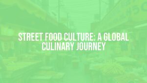Busy street food market with colorful food carts, vibrant and diverse dishes, lively atmosphere, realistic style.