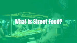 Colorful street food stall at night, various dishes on display, steam rising from hot food, bustling market background, vibrant and lively atmosphere, realistic.