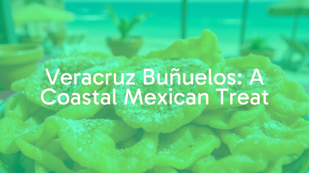 Veracruz buñuelos, thin crispy fried dough, sprinkled with sugar and cinnamon, golden brown, coastal Mexican setting, vibrant festive atmosphere, realistic food photography.