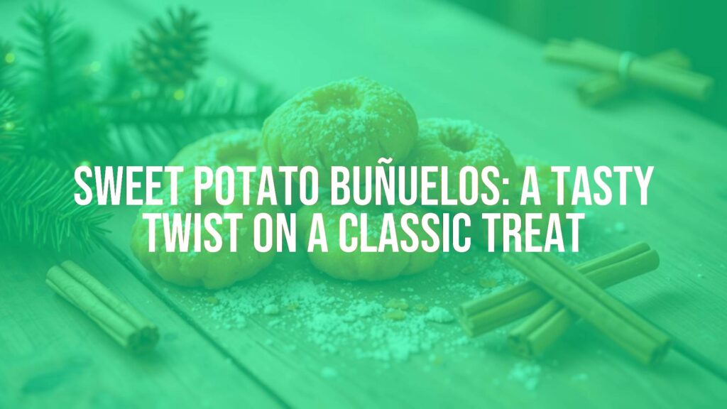 Golden crispy sweet potato buñuelos on a rustic wooden table, warm orange hue, festive cinnamon sticks nearby, soft lighting, appetizing and cozy.