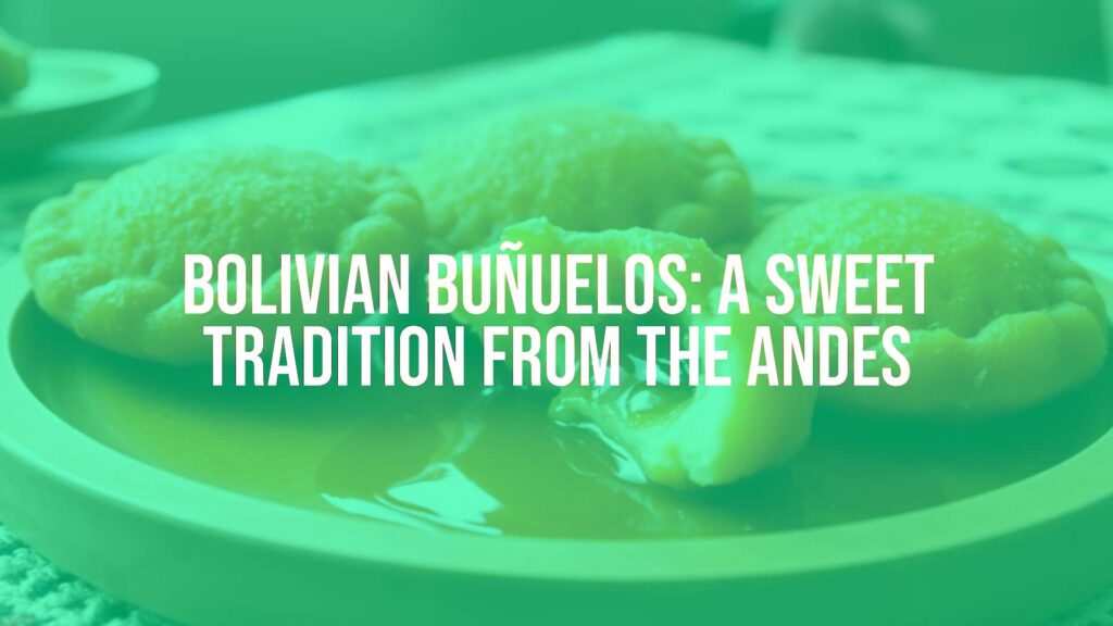 Golden-brown Bolivian buñuelos on a wooden plate, crispy exterior with a soft center, drizzled with syrup, warm lighting, traditional Andean setting.