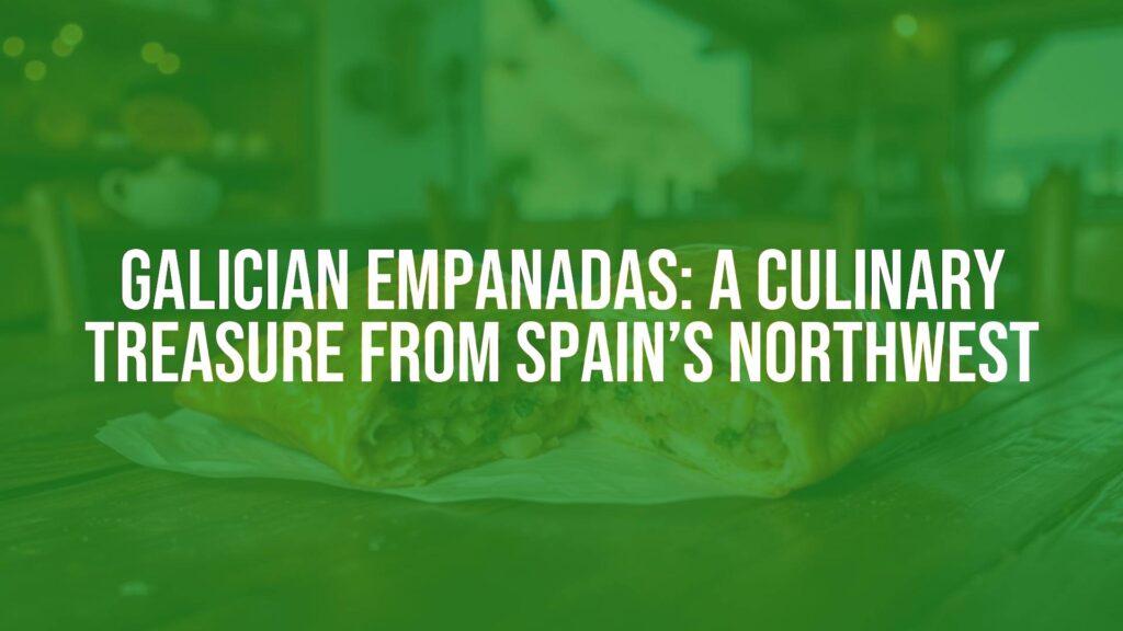 Golden-brown Galician empanada on a rustic wooden table, sliced to show savory filling, traditional Spanish coastal setting, warm lighting, realistic.
