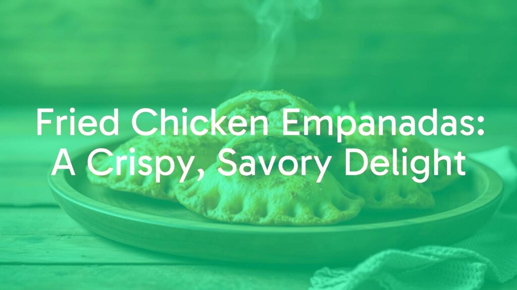 Golden crispy fried chicken empanadas on a wooden plate, steam rising, savory filling visible, rustic background, warm lighting, appetizing.