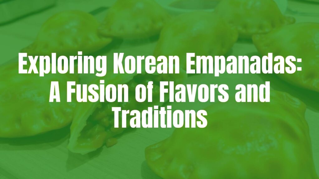 Golden-brown Korean empanadas on a wooden table, filled with bulgogi and kimchi, steam rising, fusion cuisine style, vibrant colors, appetizing.