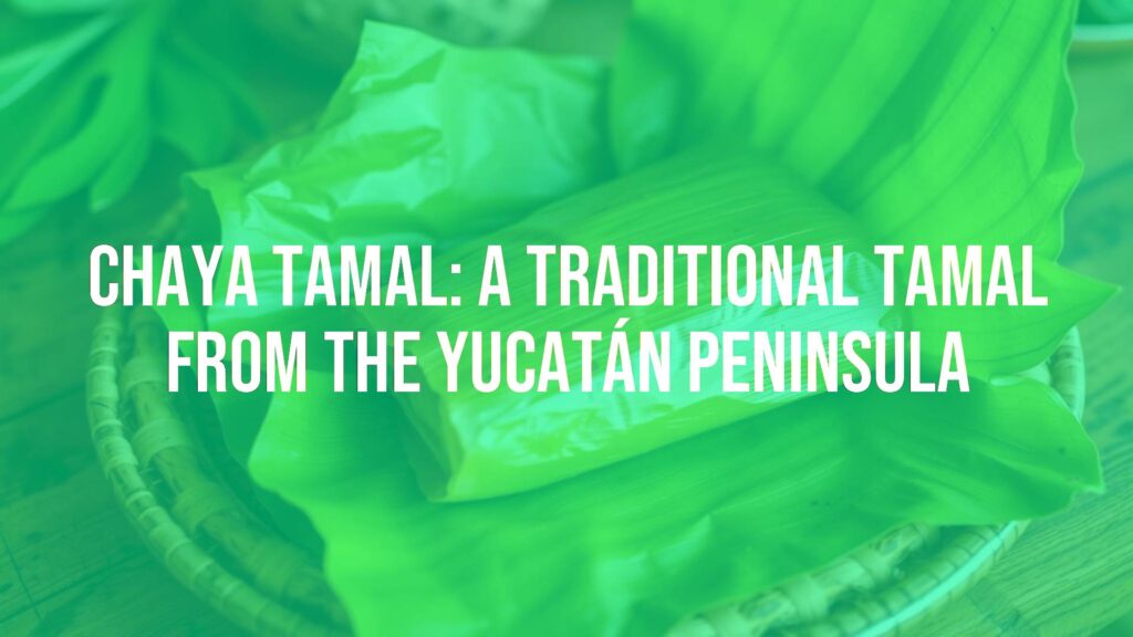 Traditional Chaya tamal wrapped in banana leaves, Yucatán style, vibrant green chaya leaves visible, rustic table setting, warm lighting, culinary photography.