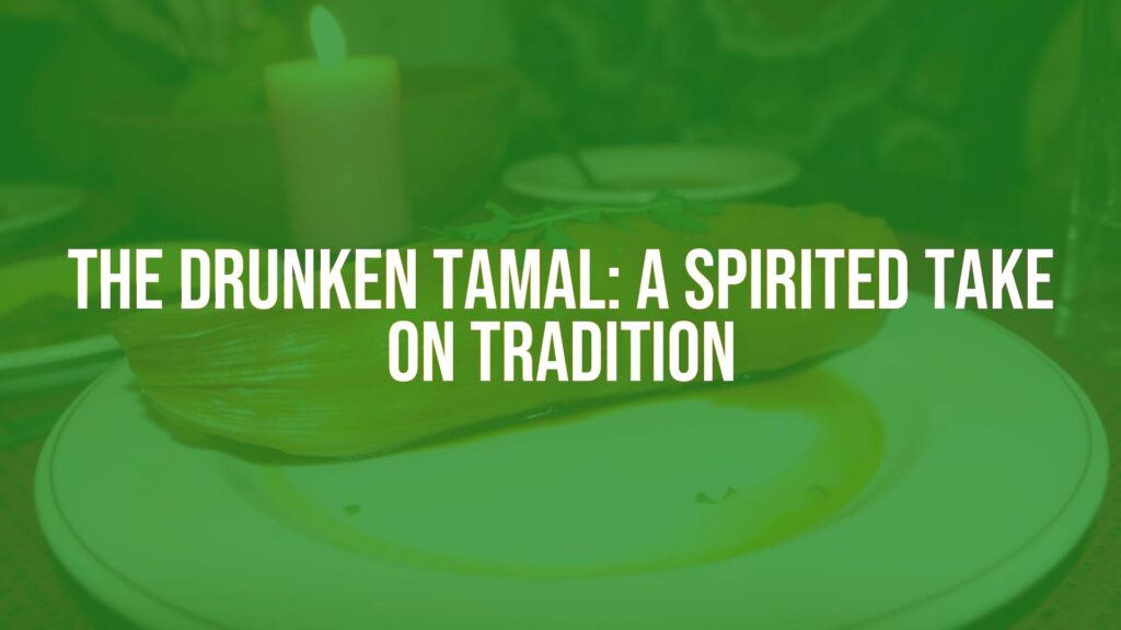 A festive drunken tamal on a plate, garnished with herbs, steam rising, warm lighting, traditional Mexican table setting, realistic.